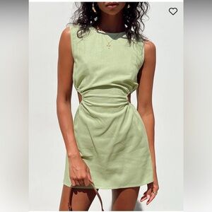 Princess Polly MAYZIE MINI DRESS GREEN Linen in Size 0 XS